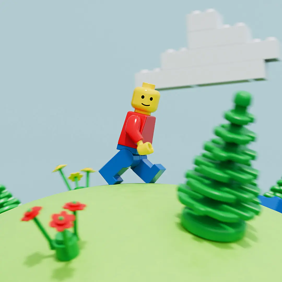 3D animation af LEGO figur der løber