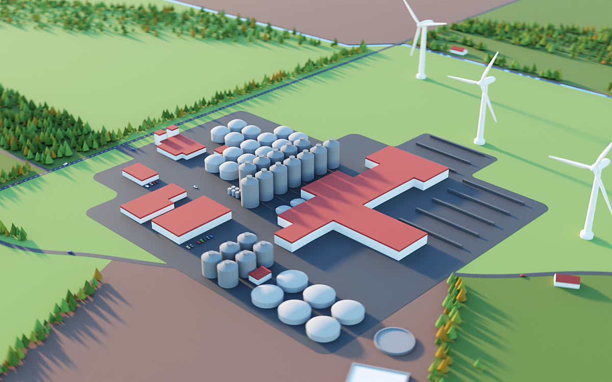 3D rendering kort over biogasanlæg
