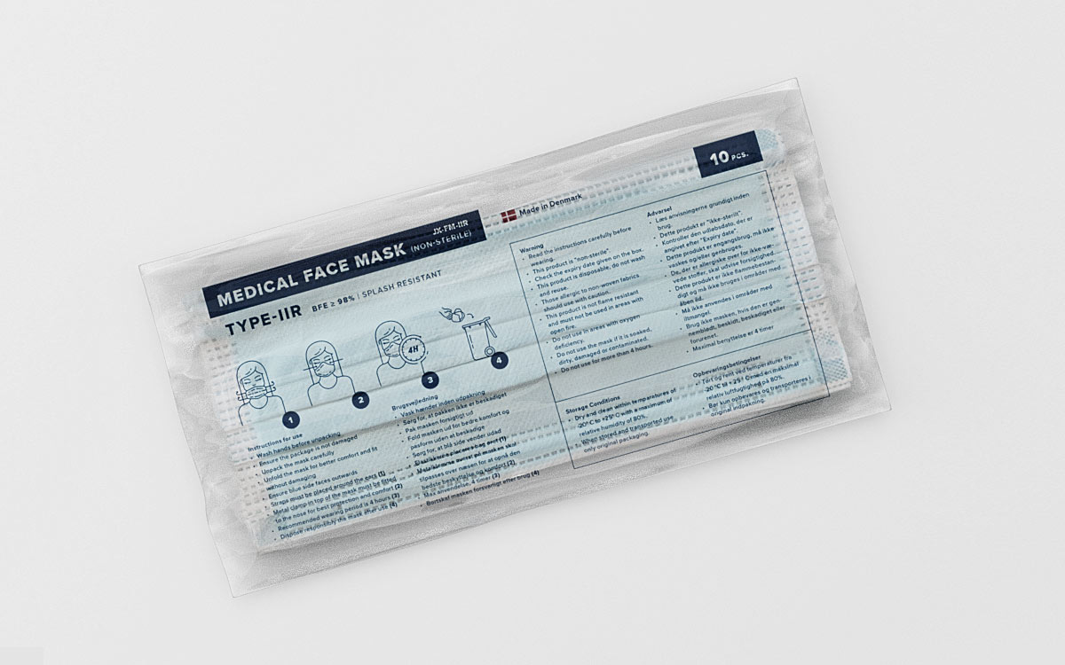 3D mockup af embalage til facemask for JP-Airtech