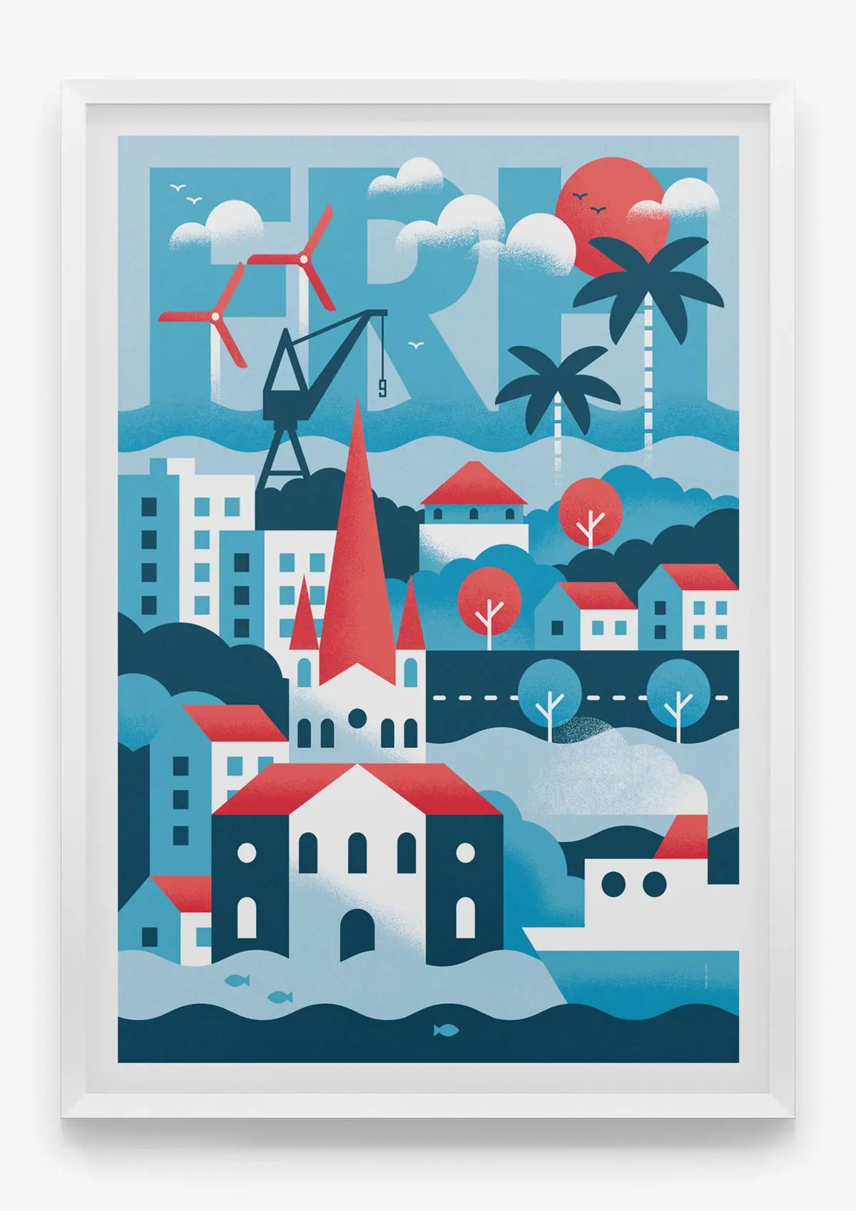 Illustration af frederikshavn med markante bygninger