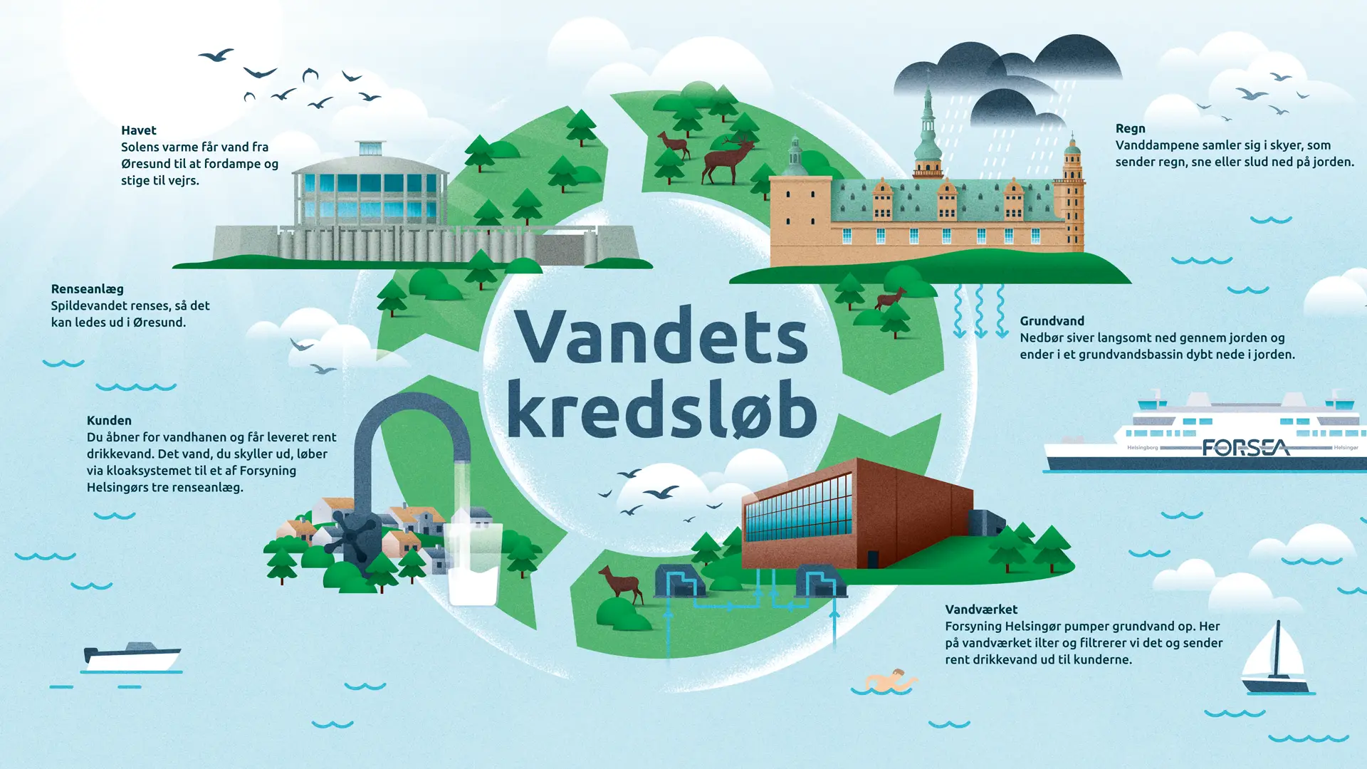 vandets kredsløb illustration til Forsyning Helsingør - Snekkersten vandværk